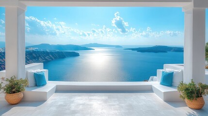 Fototapeta premium White veranda overlooking Aegean Sea
