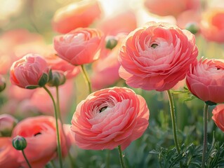 Obraz premium A beautiful bunch of pink flowers displaying soft petals and lush green leaves around