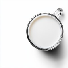 Overhead View of a Full Glass Mug of Milk on White Background