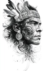 Fototapeta premium Ancient tribal warrior tattoo art polynesian and mayan influence gigapixel quality cultural heritage artistic perspective
