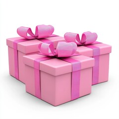 Three Pink Gift Boxes with Ribbons on White Background