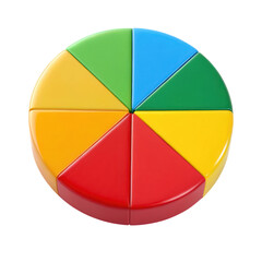 Fototapeta premium Colorful pie chart with segments in red, yellow, green, and blue, representing data visualization and statistics