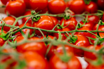 A close-up of fresh, juicy tomatoes. Nutrition concepts, shopping and recipes.