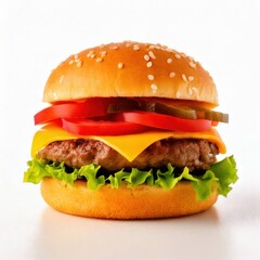 delicious cheeseburger on a white background