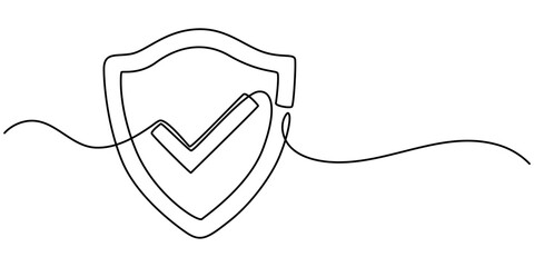 Continuous line drawing of padlock. Closed lock. One line drawing. Single line art. Vector illustration, Shield, Protection, Security Continuous Line, Lock continuous one line drawing of Isolated. 