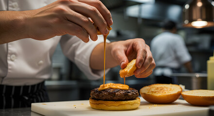 Juicy Gourmet Burger with Melting Cheese and Fresh Ingredients