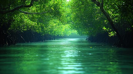 Lush mangrove forest waterway
