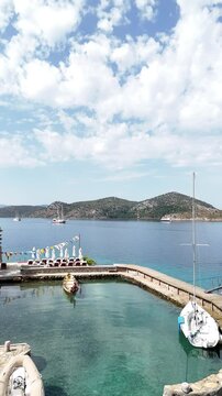 Vertical framing of aerial view of Bozburun district. Mugla city of Turkey