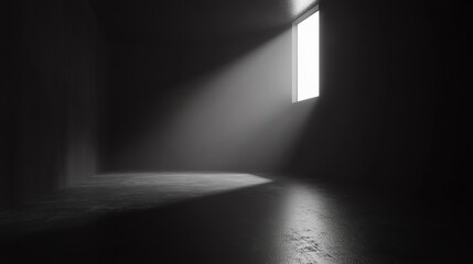 An empty dark room with a spotlight on the textured floor, ideal for product presentation on a black background Generative AI