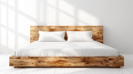 This stylish bed frame features clean lines and a contemporary design, pairing natural wood elements with soft bedding, creating a serene environment perfect for relaxation.
