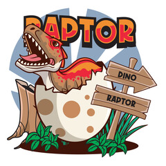 Vector Illustration of Tiny Raptor in The Egg with Cute Illustration Available for Tshirt Design