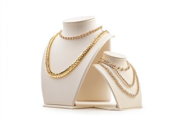 Elegant Necklace Showcase: Gold Chain Display on Minimalist Mannequin for Luxurious Gift Presentation