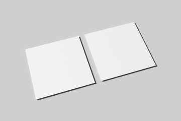 Square brochure, magazine, book or catalog mock up isolated on soft gray background. 3D illustrating.