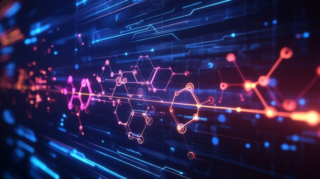 Futuristic data stream flowing through digital cyberspace network