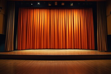 Intimate Small Stage with Warm Orange Curtains in Private Cinema Setting