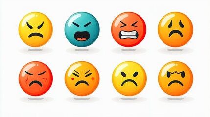 Fototapeta premium Set of colorful emojis expressing negative emotions and feelings. Ai generated