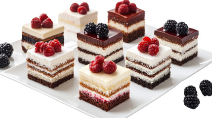 chocolate cake with berries isolated on white background 