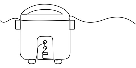 Fototapeta premium Continuous one line drawing rice cooker. Home appliances concept. Single line draw design vector graphic illustration, Single continuous line drawing of rice cooker. Electronic small home business. 