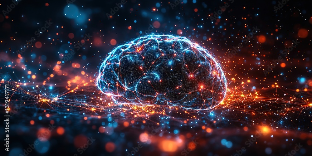 Poster artificial intelligence neural mind digital background perfect for tech processes, neural networks, 