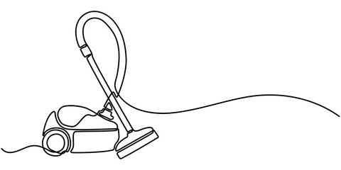 Obraz premium Vacuum cleaner continuous line drawing. One line art of home appliance, cleaning, apartment cleaning, smart technology, hoover, continuous one line drawing, vacuum cleaner drawing by one continuous. 