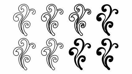 Floral Swirls Design Elements: A collection of eight elegant floral swirl design elements in black and white, perfect for adding a touch of sophistication to any project.