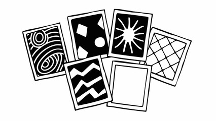Symbolic Imagery: A collection of cards with diverse patterns, showcasing a range of shapes and designs. Each card holds a unique abstract artwork