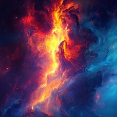 Vibrant cosmic explosion space digital art nebula background aerial view fluid shapes concept