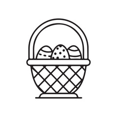 Hand-Drawn Easter Basket with Patterned Eggs &ndash; Clean, Simple, and Timeless Outline Art for Holiday Decorations, Graphic Design, Stickers, Greeting Cards, and Digital UI