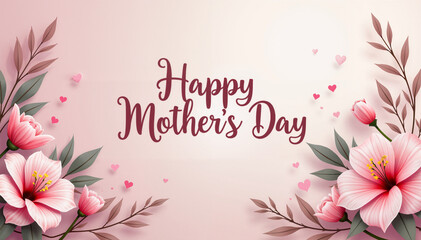 Naklejka premium Pink Floral Happy Mother's Day Card Design
