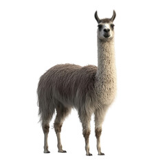 Llama's Proud Stance: A majestic llama stands tall, its expressive eyes and upright posture exuding confidence. The soft fur and clean details bring the scene alive.