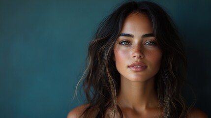 A woman with long hair and a tan complexion