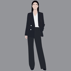young business woman in suit person, standing, manager, black, 