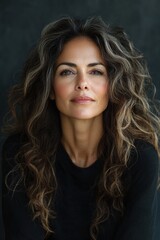 Fototapeta premium A woman with long brown hair is smiling for the camera