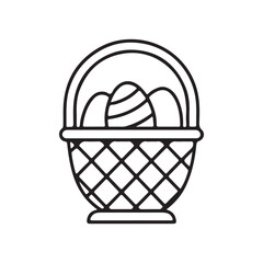Easter Basket with Decorative Eggs &ndash; Traditional Festive Symbol in Clean Vector Line Art, Perfect for Printables, Stickers, Digital Designs, UI/UX Icons, and Holiday Graphics