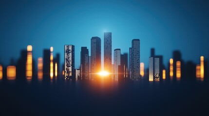 Futuristic AI Powered City Skyline at Dusk with Glowing Lights and Vibrant Colors