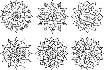 Easy Mandala Black and White Circle Outline – Mandala Coloring Pages for Adults and Kids – Simple Decorative Mandala Artwork Vector.