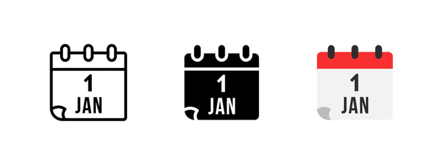 New Year calendar icon. January 1st date page vector illustration. Event reminder and schedule planning symbol. Holiday celebration and time management concept.