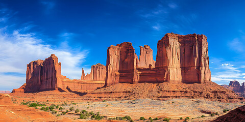 Fototapeta premium Towering Red Rock Formations Under a Brilliant Blue Sky