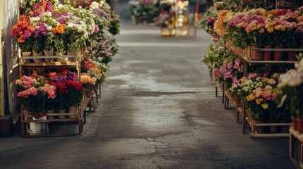 Fresh Flower Market Stalls in a Cozy Urban Setting