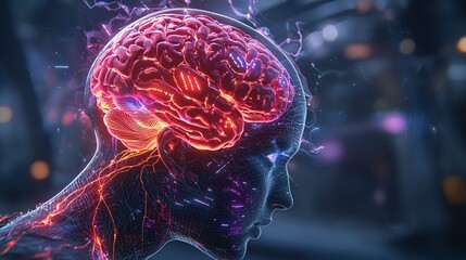 futuristic neural network and brain concept for digital innovation