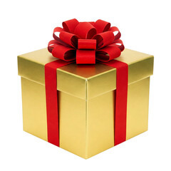 Obraz premium golden gift box with red bow isolated on white background
