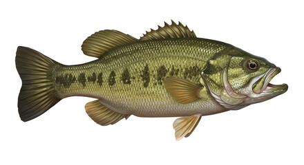 Bass Fish Swimming Detailed Illustration Isolated on a White Background
