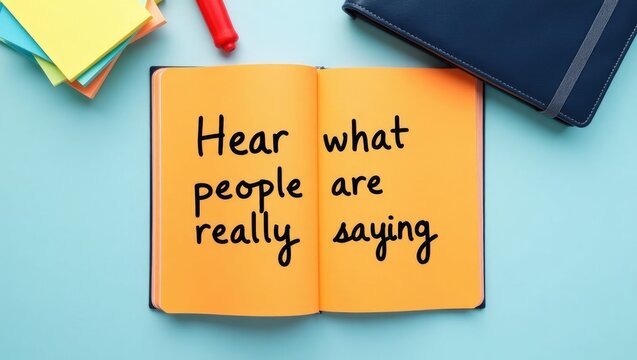 Hear what people are truly expressing sign. Concept of active listening technique.