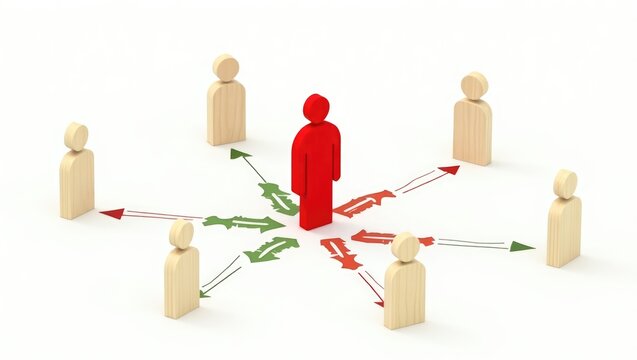 A red human figure interrupts the connection between an individual and others. Pressure and attempts to interfere in the rivals' matters. Attack on reputation, negative advertising. Disrupt economi...
