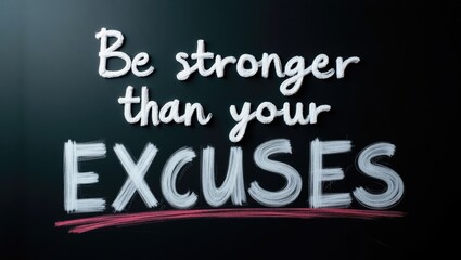 Motivational phrase written in chalk on a blackboard, highlighting the concept of strength and persistence. Be stronger than your excuses.