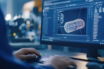 A 3D model being created in real-time on a computer screen, with digital lines and objects moving and forming as the design progresses.