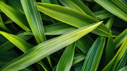 Obraz premium Vibrant Closeup of Fresh Pandan Leaves: A Natural Thai Herbal Ingredient for Culinary Delights
