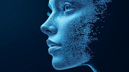 futuristic portrait of a digital woman with particles and light effects