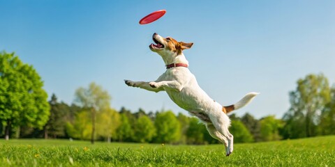 Joyful dog catching ball sunny park action photography outdoor environment playful perspective vibrant spirit of playfulness