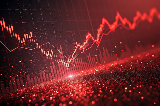 Red stock market crash chart symbolizes financial loss and economic downturn. The concept is of finance, investment, recession, and economic crisis